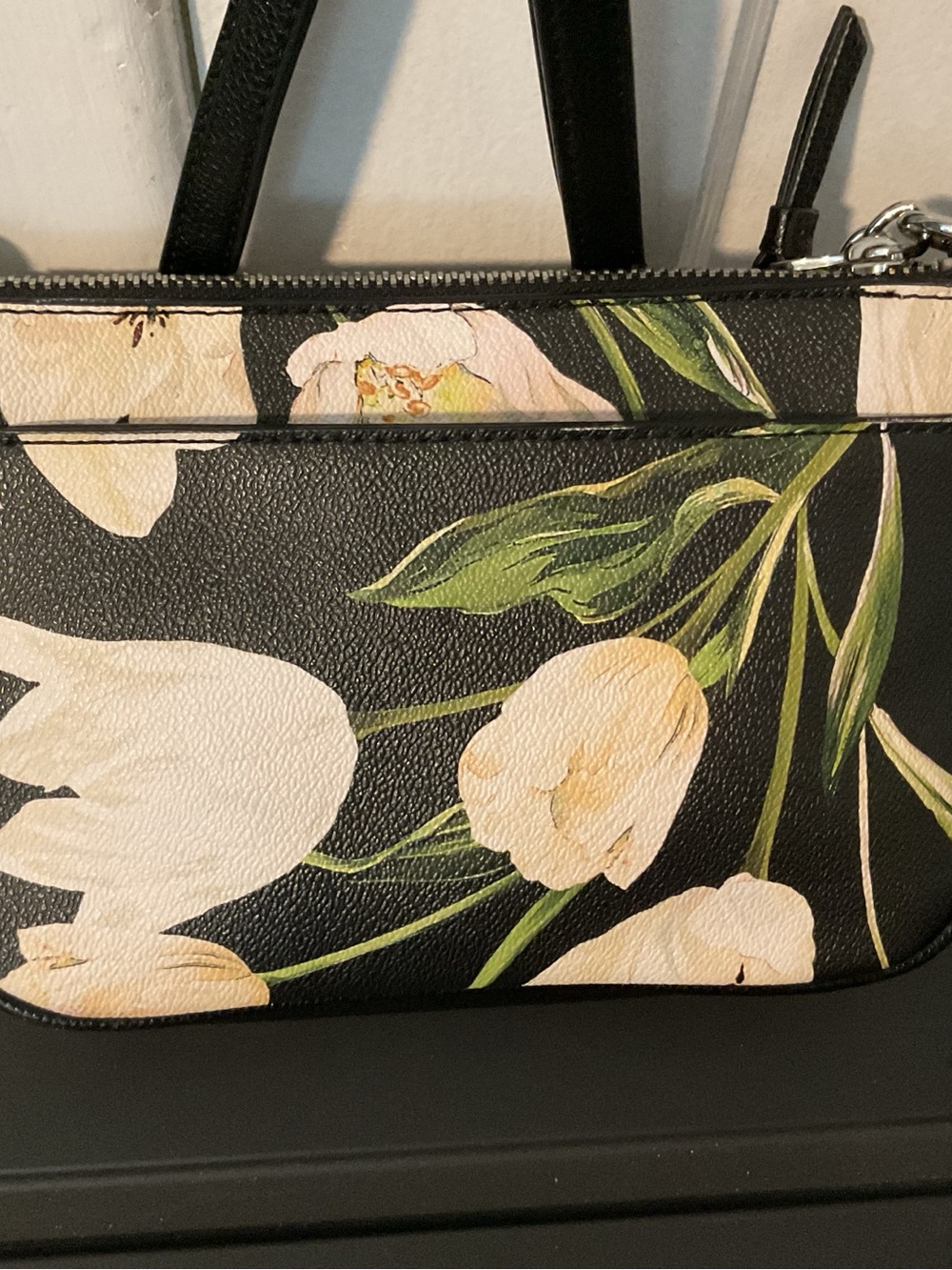 Dana Buchman Black Crossbody with Cream Floral Print